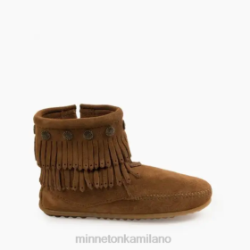 Minnetonka Italia - Minnetonka stivale con zip a doppia frangia marrone polveroso donne 8B2822 calzature
